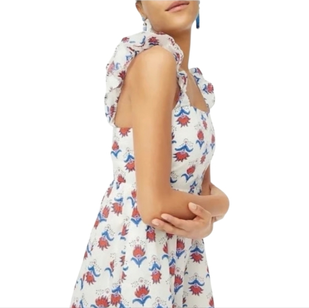 J.Crew Factory Blue White Red Coastal Grandma Floral Tiered Midi Cotton Size XS - Picture 4 of 15